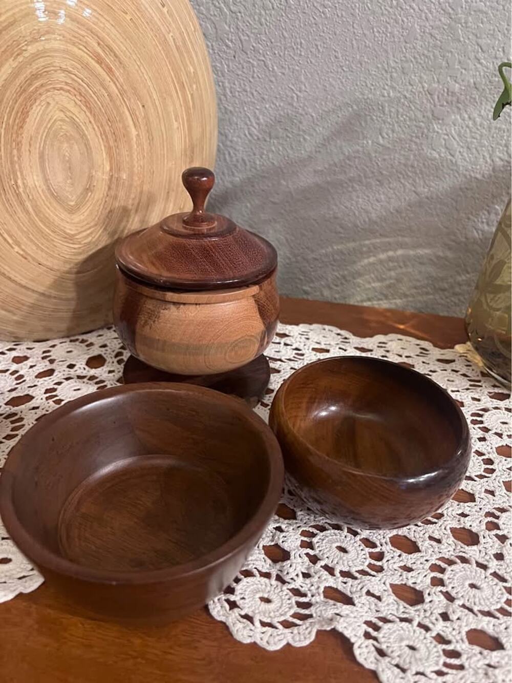 Gorgeous set of 3 vintage wooden goblet and bowls.